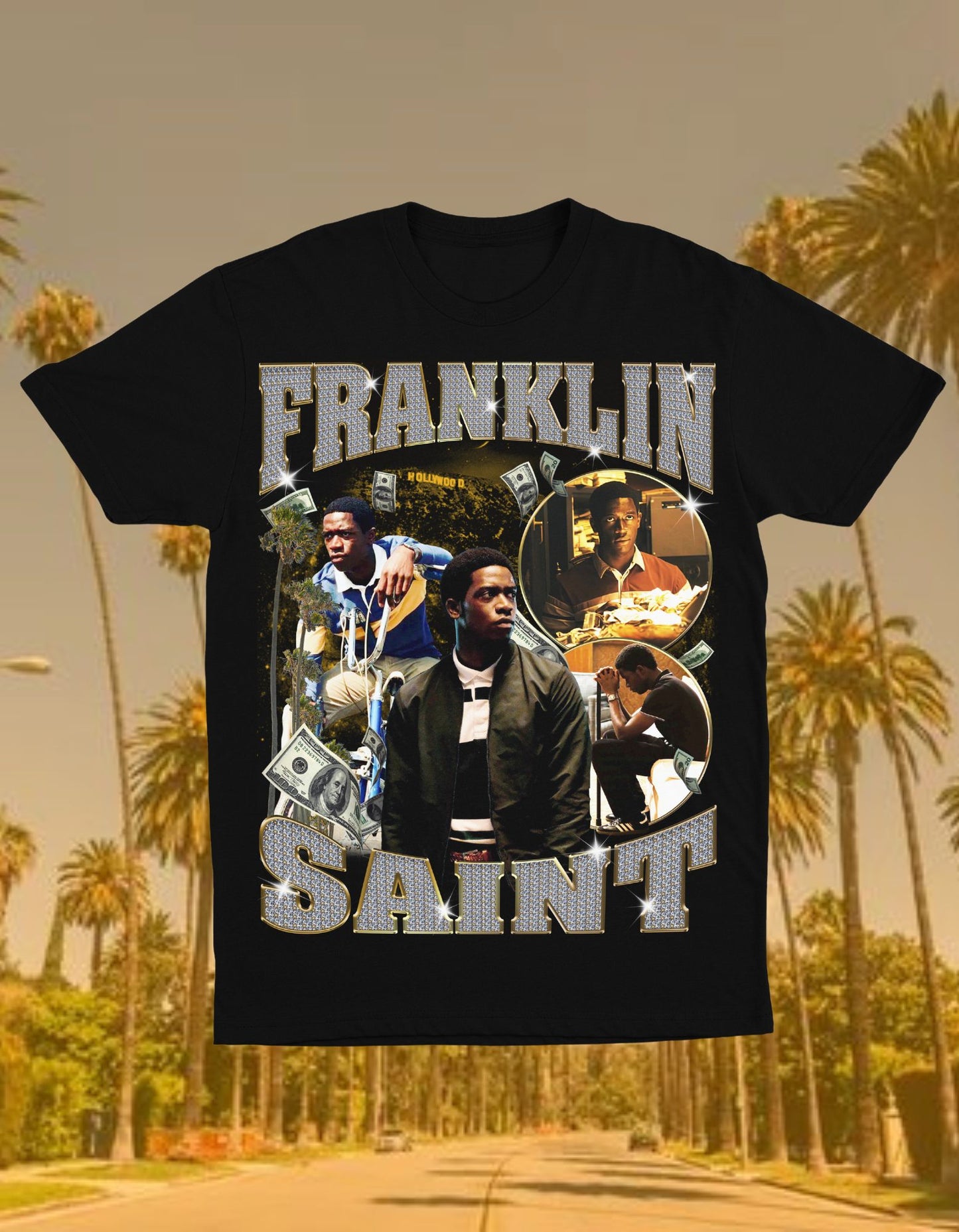 Franklin Saint Snowfall Graphic on Black Short-Sleeved Tee by Culturalist Theory