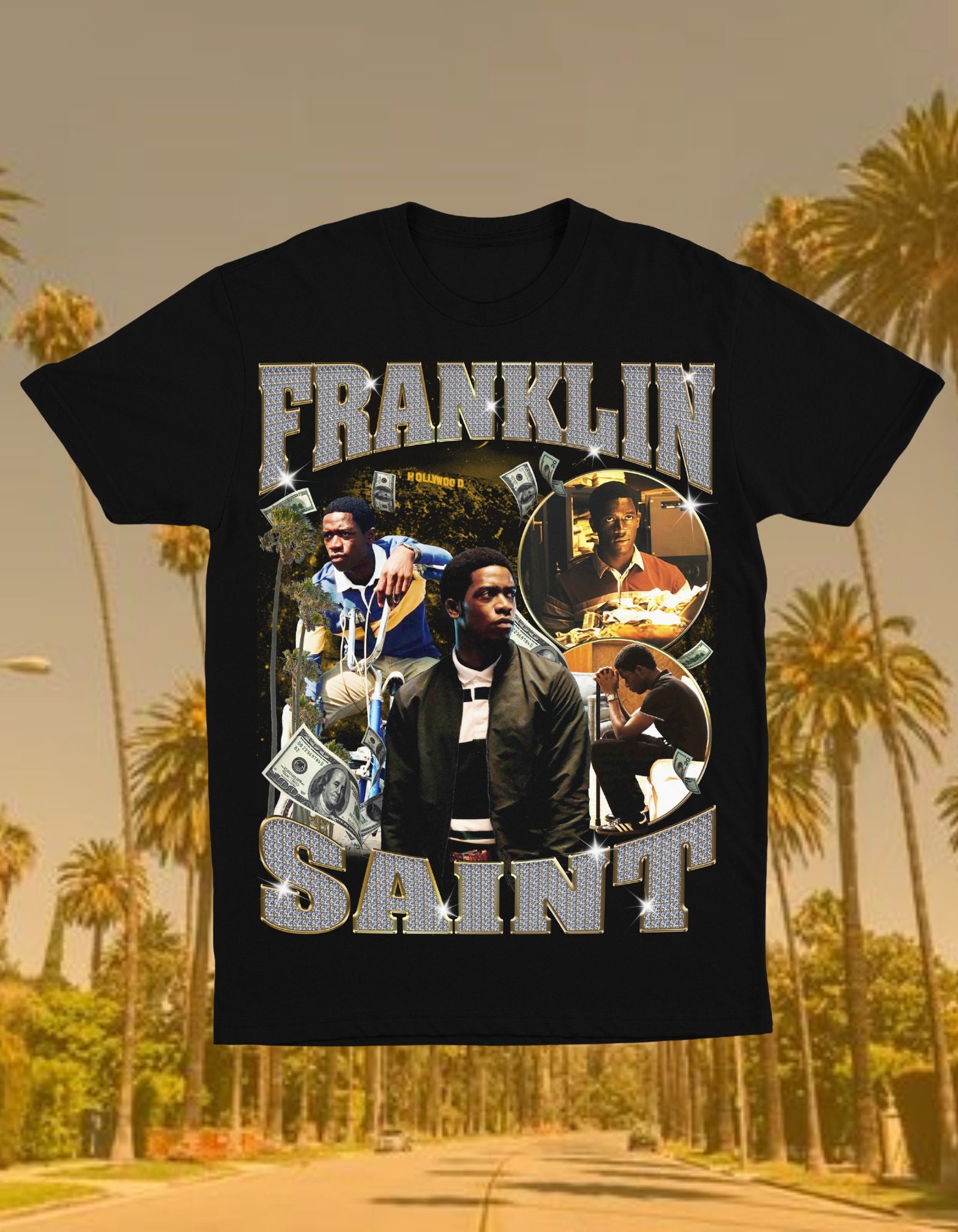 Franklin Saint Snowfall Graphic on Black Short-Sleeved Tee by Culturalist Theory